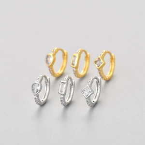 Geometrische Zirkonia Huggie Hoop Oorbellen Goud Zilver Verguld Koper CZ Rechthoekig Rhombus Peervorm Sieraden Voor Vrouwen Mode