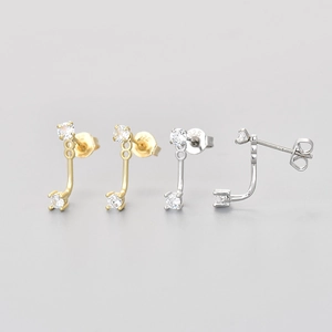 Mode Kupfer J-Förmige Front Back Ear Jackets Für Damen Mit 925 Sterling Silber Ohrstecker-Stift Elegante Strass Ohrringe