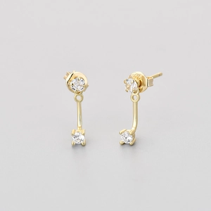 Elegante goldene S925 Silber Tropfenohrringe mit zwei funkelnden Zirkonia-Steinen