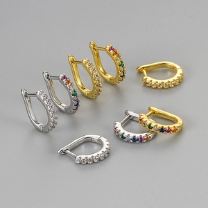 Minimalist Copper Curved Hoop Earrings With Rows Of Micro-Set Cubic Zirconia Gold Silver Plated Zircon Earrings For Women