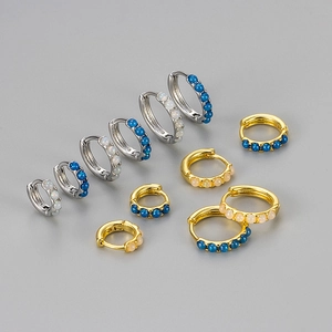 Round Synthetic Opal Huggie Hoop Earrings Gold Silver Plated Copper Earrings For Women Minimalist Fashion Jewelry