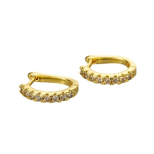 Elegant gold-plated curved huggie hoop earrings with micro-pave zirconia crystals