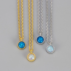 Collana Con Ciondolo in Opale Tondo Minimalista Francese Catena in Rame Placcato Oro Argento Choker Donna Gioielli alla Moda