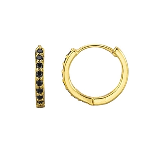 Orecchini huggie dorati con fila verticale di pietre di zirconia cubica nera micro-pave