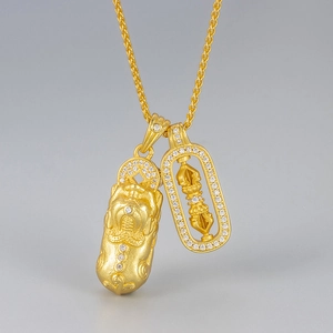 New Chinese Style Copper Pi Xiu Vajra Pestle Pendant Necklace For Women Matte Gold Plated Rhinestone Ethnic Jewelry Gift