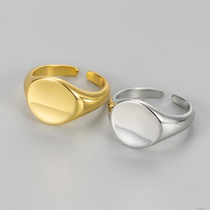 Anello a Sigillo Geometrico Tondo Minimalista per Donna Anello in Rame Aperto Regolabile Placcato Oro Argento Gioielli di Moda Regalo