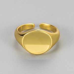 Anello con sigillo dorato minimalista con fascia aperta regolabile e superficie tonda lucida