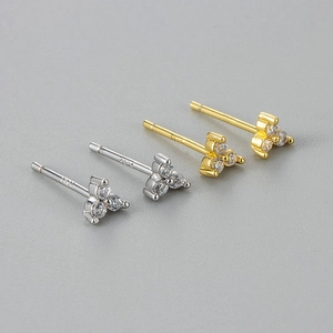 Minimalist Geometric Triangle Rhinestone Stud Earrings For Women 925 Sterling Silver Earring Post Copper Gold Plated Jewelry