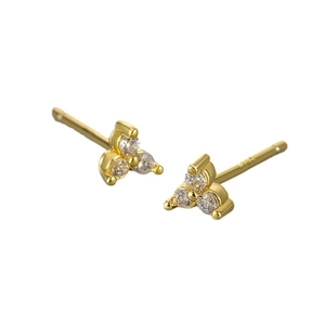 Minimalist gold S925 sterling silver clover stud earrings with three sparkling zircons