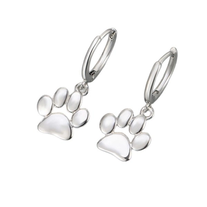 Pendientes de aro en plata pulida con colgante de huella de animal para mujer elegante