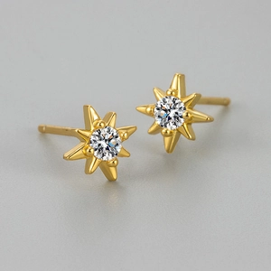French vintage eight-pointed star stud earrings with sparkling cubic zirconia center
