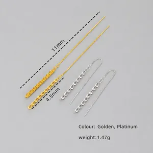 Detailed size specifications for gold and platinum wheat spike long chain earrings