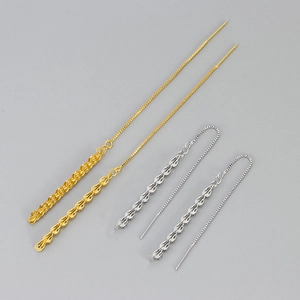 Women's Fashion Copper Wheat Ear Long Tassel Ear Thread Earrings Gold Silver Plated Box Chain Leaf Drop Earrings Fashion Jewelry