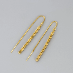 Elegant gold wheat ear drop earrings with long tassel chain design for women