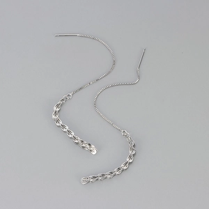 Elegant silver wheat ear long tassel threader earrings with slim box chain design