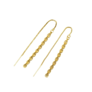 Elegant gold tassel threader earrings with wheat ear pattern on a clean white background