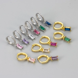 Geometrische Rechteckige Strass Huggie Creolen Kupfer Gold Silber Überzogen Bunte Stein Ohrhänger Für Damen Schmuck