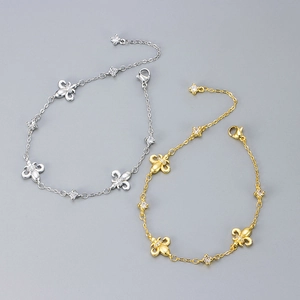 Vintage Brushed Copper Fleur-de-lis Bracelet For Women Luxurious Zirconia Embellished Link Chain Bracelet Elegant Jewelry