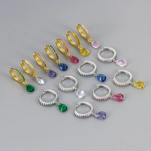 Copper Pear Cut Zircon Drop Earrings Multicolored Huggie Hoop Earrings For Women Niche Design Fashion Jewelry Accessory