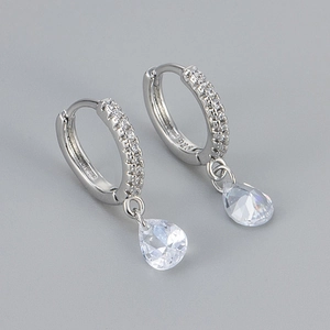 Elegant S925 silver hoop earrings featuring sparkling pear-cut cubic zirconia teardrop charms