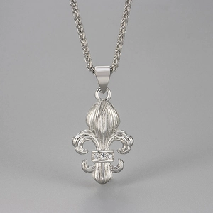 Κολιέ Fleur-de-lis από ασημί μέταλλο με ζιργκόν και λεπτομέρειες από αλυσίδα σιταριού