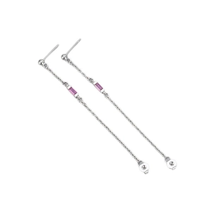 Elegant silver chain tassel earrings featuring pink baguette cut zircon stones for women