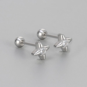Minimalistische vierzackige Stern-Ohrstecker mit Zirkonia und sicherem Schraubverschluss