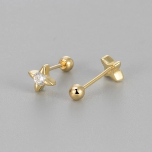 Minimalistische 18K Gold Stern-Ohrringe mit Zirkonia-Diamant und sicherem Schraubverschluss