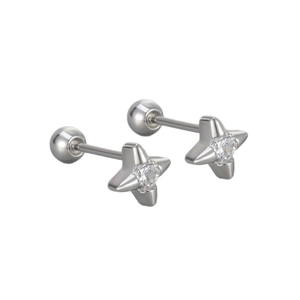 Minimalistische silberne Stern-Ohrstecker mit Schraubverschluss und Zirkonia-Stein
