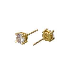 Classic gold four-prong stud earrings featuring clear round cubic zirconia stones