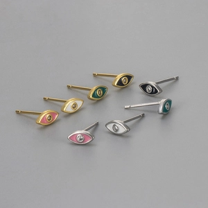 Minimalist Evil Eye Stud Earrings For Women Copper Rhinestone Enamel Drip Oil Earrings Vintage Fashion Jewelry Gift