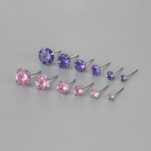 Mode Kupfer Ohrstecker Mit Runden Bunten Strasssteinen Mit Vier Krallen Geometrischer Einfacher Schmuck Für Damen