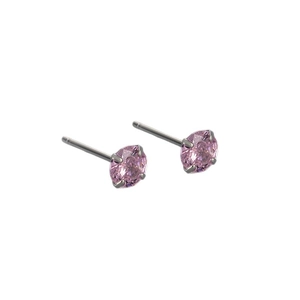 Klassische 4-Zacken-Ohrstecker mit rosa runden Zirkonia und silbernem Metall