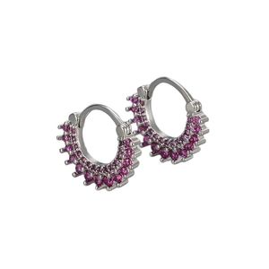 Créoles en argent chic avec pavé de zircons rose et bords festonnés soleil