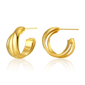 Pendientes de aro en forma de C chapados en oro de 18K con diseño de metal trenzado triple