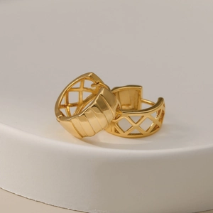 Französische Vintage Hohlnetz-Ohrringe aus 18K vergoldetem Messing mit Textur