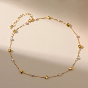 Minimalistische Vergoldete Messing Herz Und Künstliche Perlenimitat Anhänger Halskette Elegante Mode Schmuck Für Damen Party Alltag