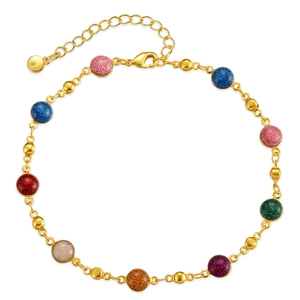 Bracelet de cheville fait main plaqué or 18K avec perles scintillantes colorées