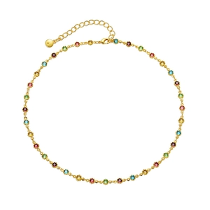 Collana minimalista in oro con pietre di zircone colorate e chiusura a moschettone regolabile