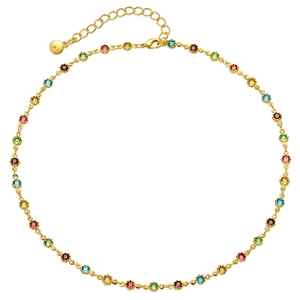 Collana in rame placcato oro 18K con zirconi colorati e design con bordo floreale