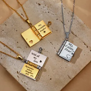 Opened book pendant necklace with My Little Star engraving on stainless steel chain