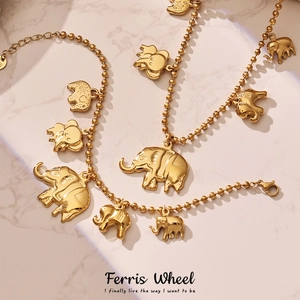 Edelstahl Elefant Anhänger Schmuck Für Damen Gold Vergoldet Kugelkette Halskette Und Armband Ethnischen Boho Stil