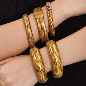 Vintage Luxury Stainless Steel Tubogas Snake Bracelet Gold Silver Plated Zircon Inlay Waterproof Bangle Jewelry For Women