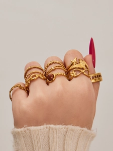French vintage ring set in 18K gold-plated stainless steel shown on hand