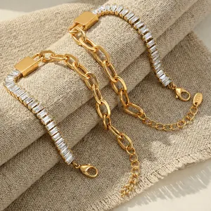 Roestvrij Staal Spleis Ketting Armband Voor Vrouwen Goud Zilver Verguld Strass Ingelegd Mode Sieraden Verstelbare Armband