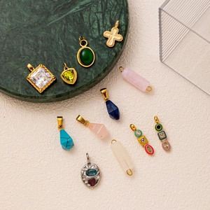 Various 18K gold plated stainless steel pendants with colorful zircon and natural stone