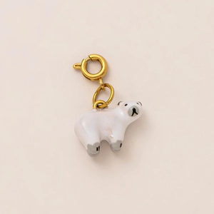 Polar bear pendant in white enamel with 18K gold plated ring for DIY jewelry making