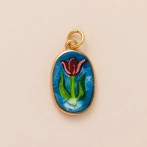Artistic gold-plated oval enamel tulip flower pendant charm for DIY jewelry making