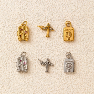 Niche Stainless Steel Airplane Suitcase Passport Pendant Travel Series Rhinestone DIY Necklace Accessory For Women Gold Silver