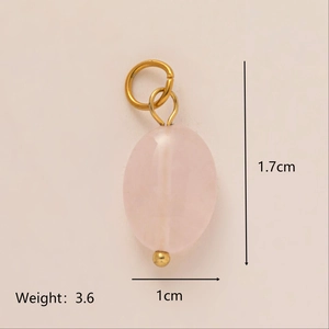 Pink oval quartz stone pendant with gold plating finish and detailed size measurements